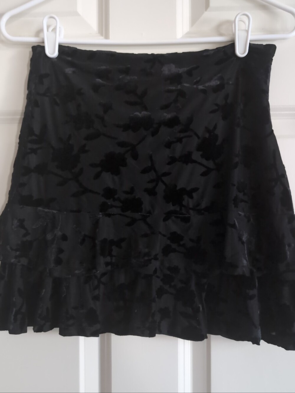 NWT black burnout velvet floral mesh tiered mini skirt